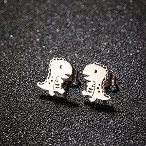 Micro Cute Dinosaur Polish Stainless Steel 18K Gold Ear Studs
